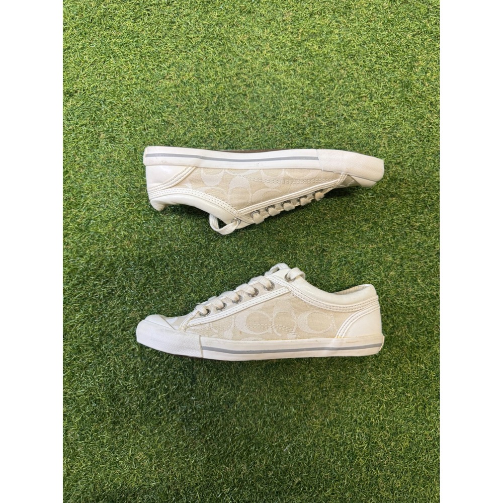 Coach Francesca Signature Monogram Sneakers Cream Beige Low Top A6296 Womens 6B